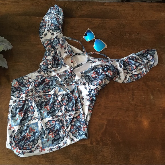 Becca Off the Shoulder Tie Back One Piece Swimsuit - Picture 2 of 6